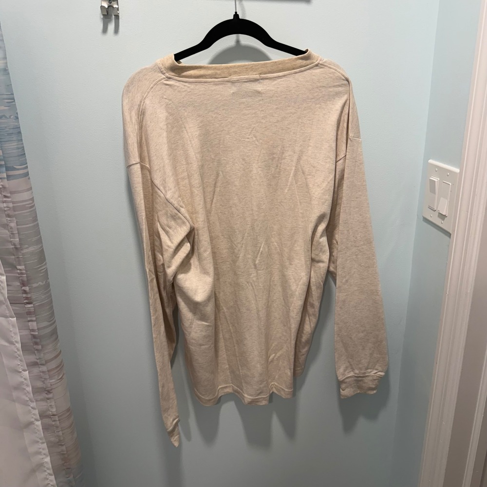 Gulf Traders Henley Shirt Oatmeal XL Vintage Long Sleeve Casual Minimalist